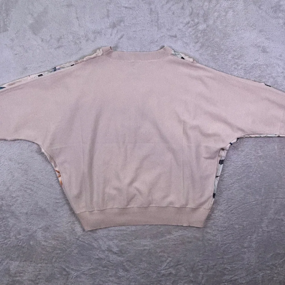 Sioni Women Sweater Size L Pink Dragonfly‎ Print Silky Front Knit Back Pullover